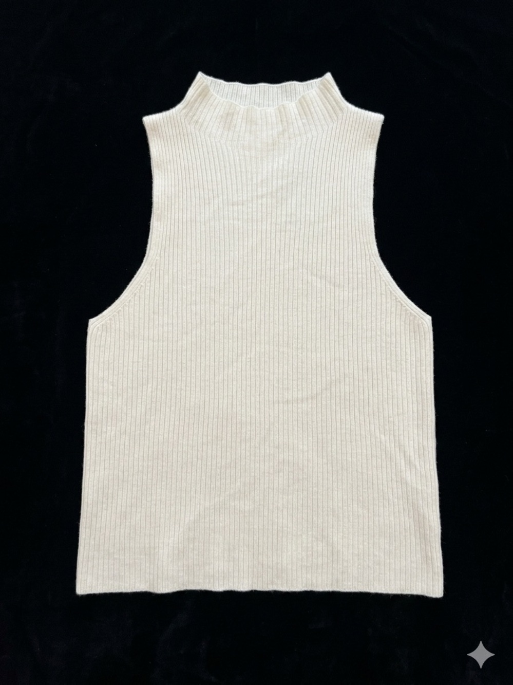 Anthropologie 100% Cashmere Cream Ribbed Mock Neck Sleeveless Tank, extra large